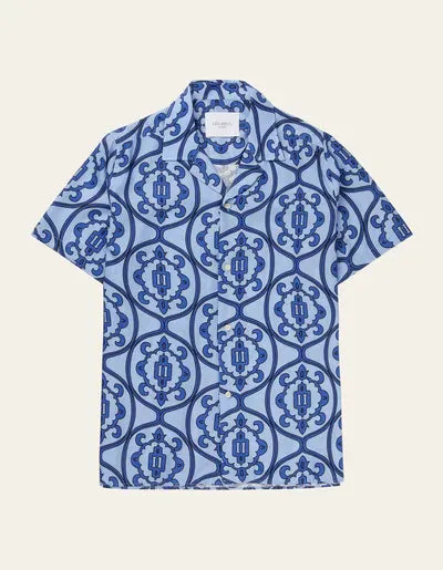 Les Deux Ornament AOP S/S Shirt - Summer Sky/Surf Blue