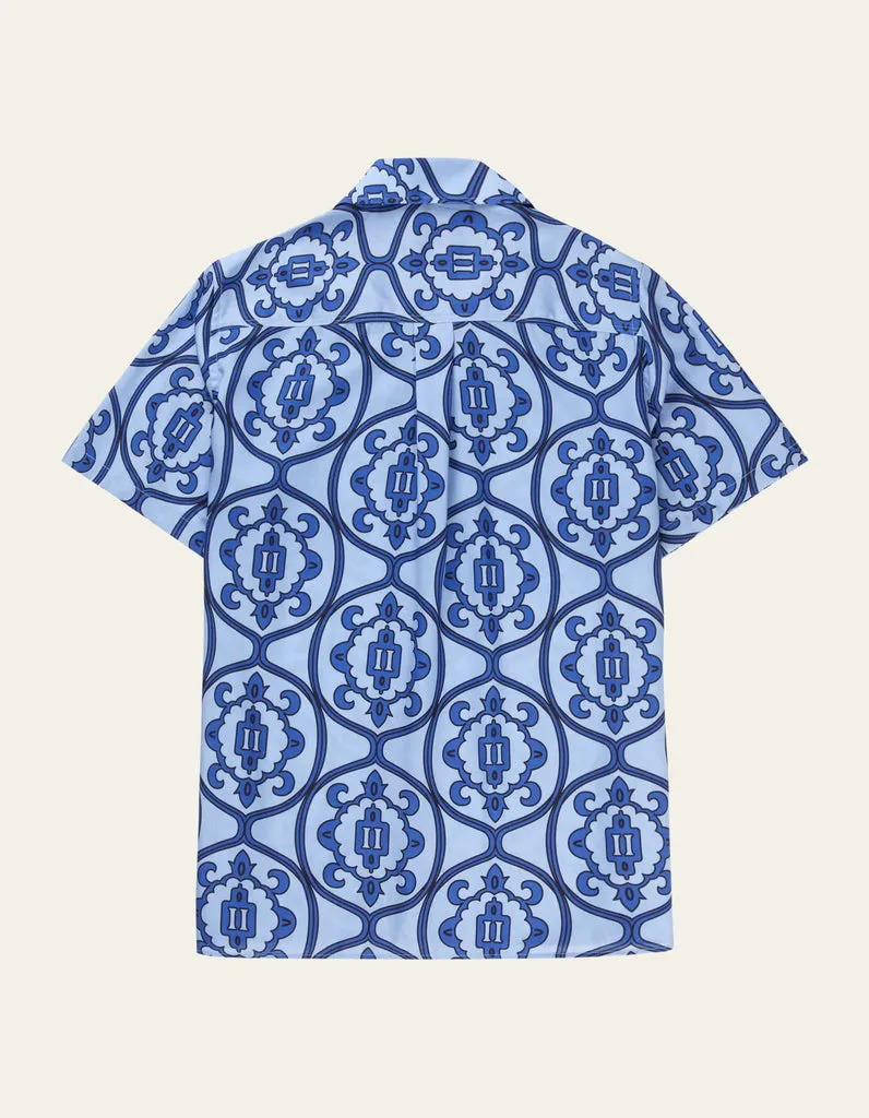 Les Deux Ornament AOP S/S Shirt - Summer Sky/Surf Blue