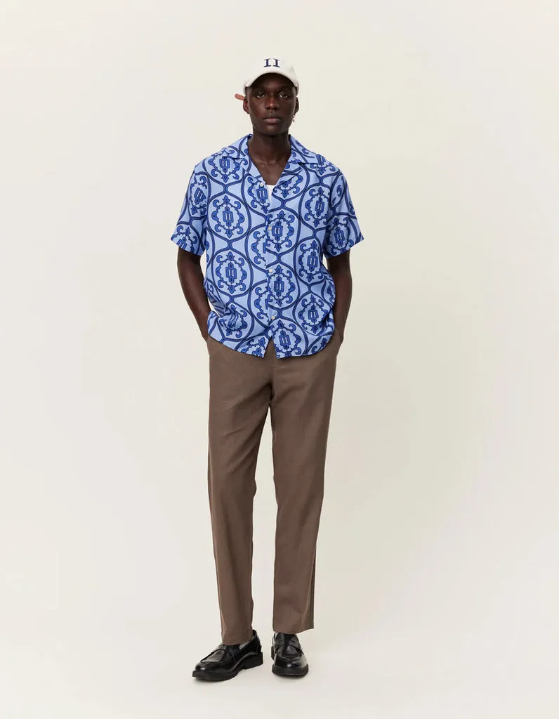 Les Deux Ornament AOP S/S Shirt - Summer Sky/Surf Blue