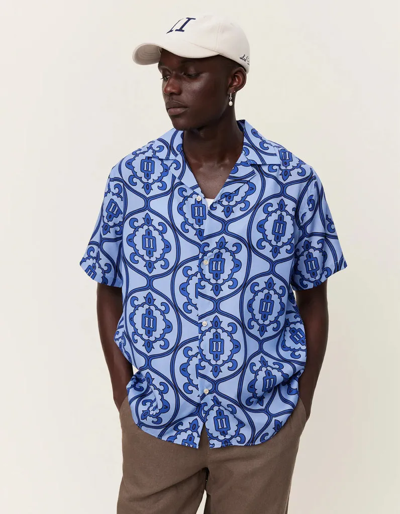 Les Deux Ornament AOP S/S Shirt - Summer Sky/Surf Blue