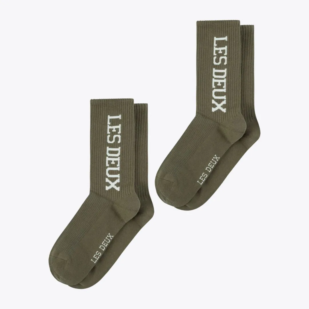 Les Deux Vertigo 2-Pack Rib Socks (Olive Night + Ivory)