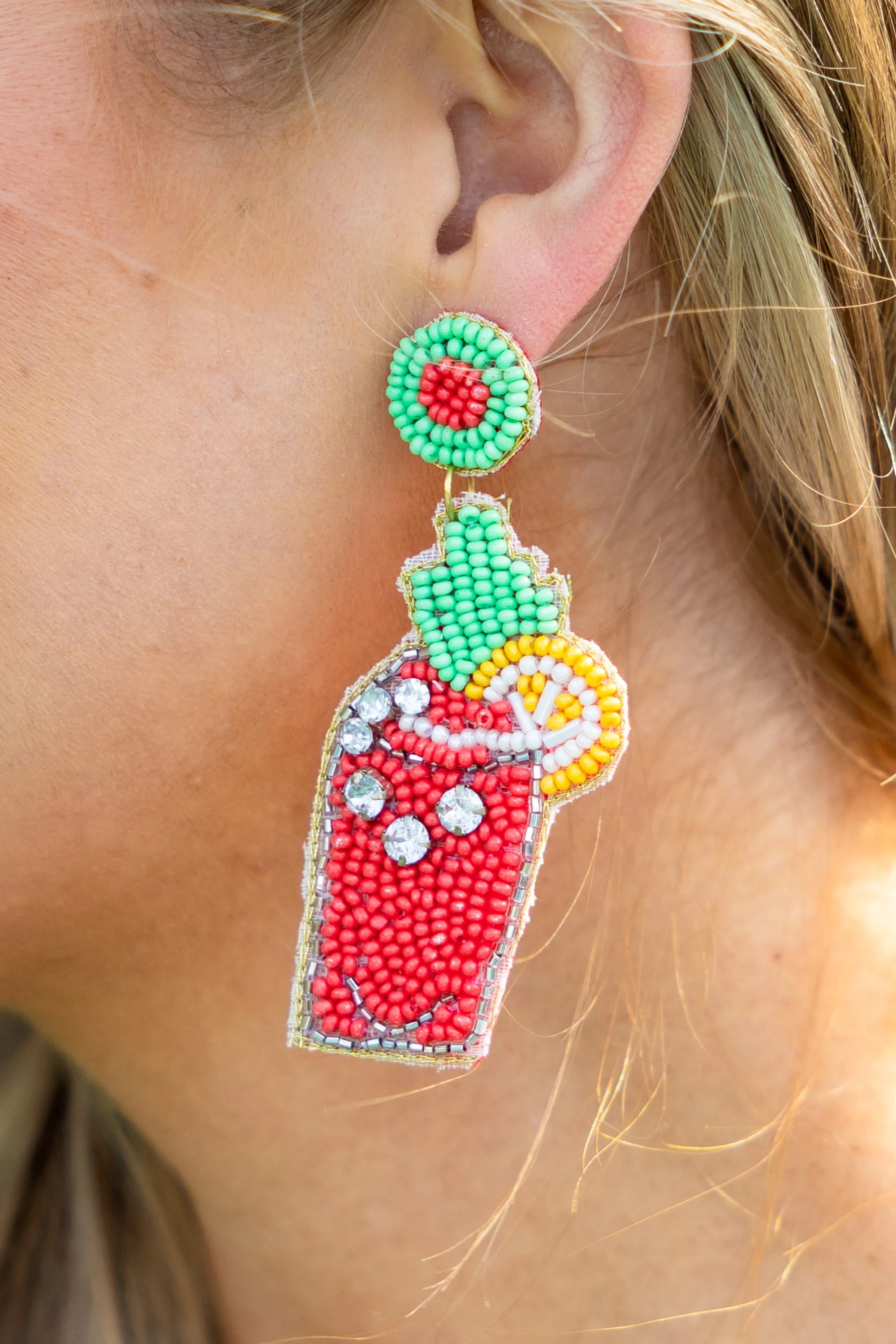 Let's Grab A Drink Earrings, Red