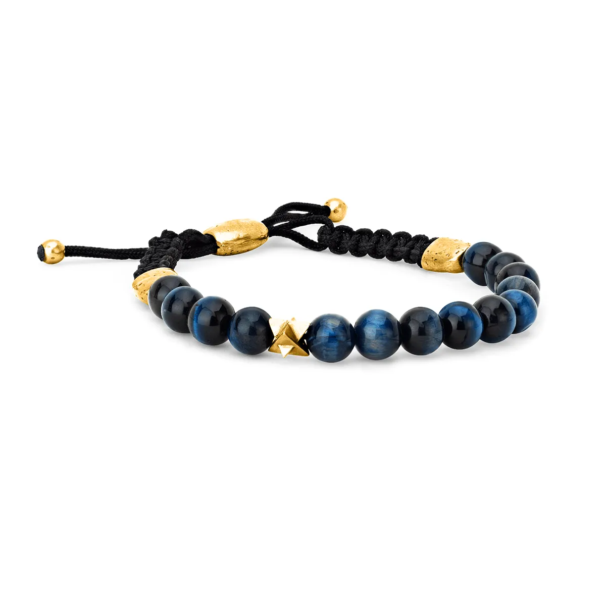 LH x JA Akasha Blue Tiger's Eye Mala Bead Bracelet with 18k Merkaba