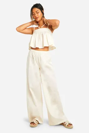 Linen Look Wide Leg Pants