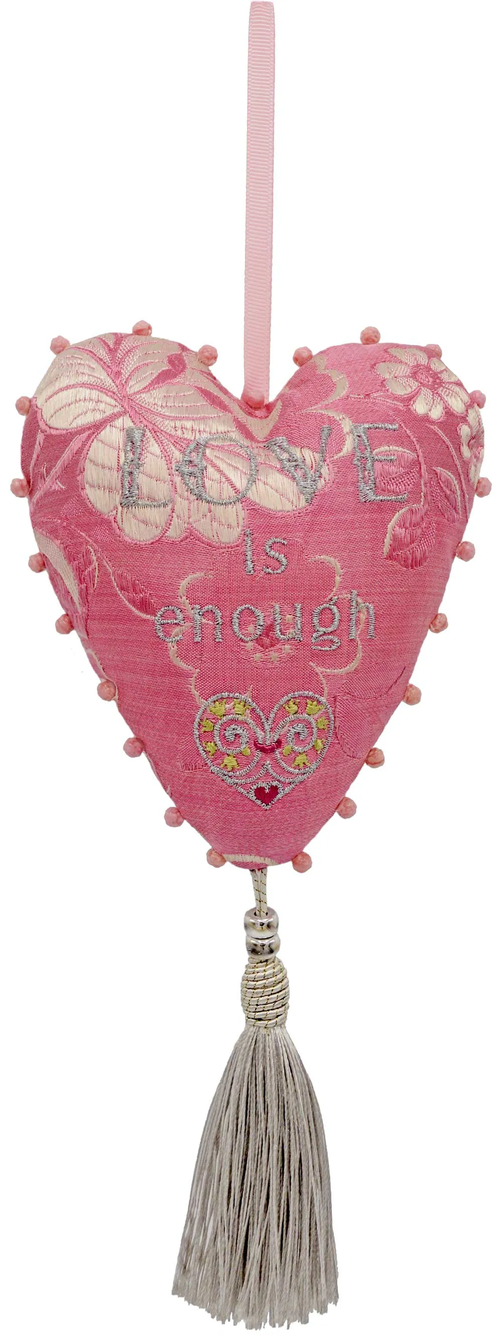 Love is Enough - Love Heart Charm on vintage brocade