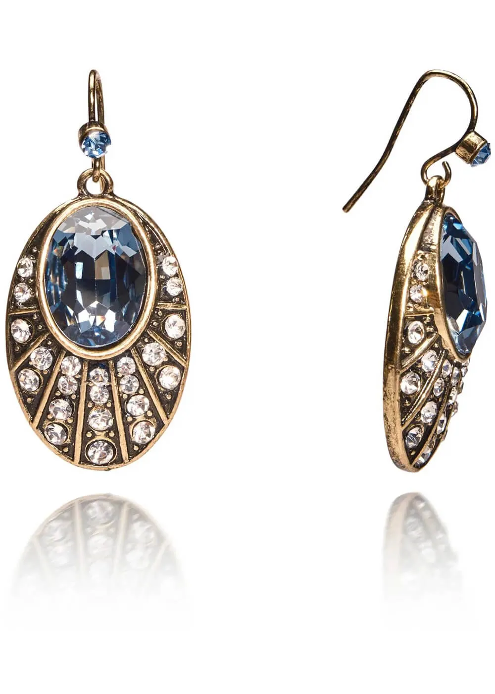 Love Vintage Oval Sapphire Deco Earrings Blue