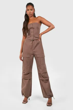 Low Rise Wide Leg Parachute Cargo Pants