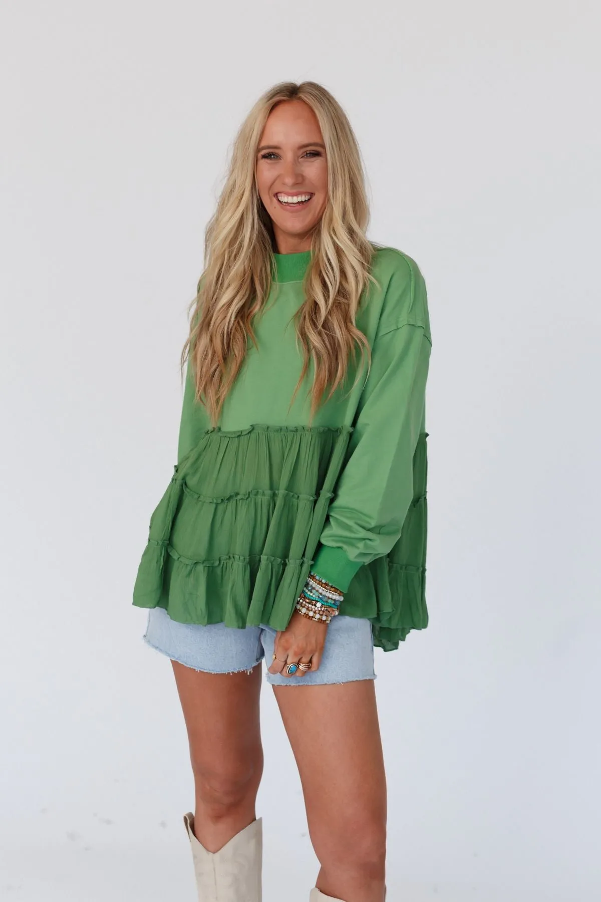 Madeira Tiered Babydoll Top - Green