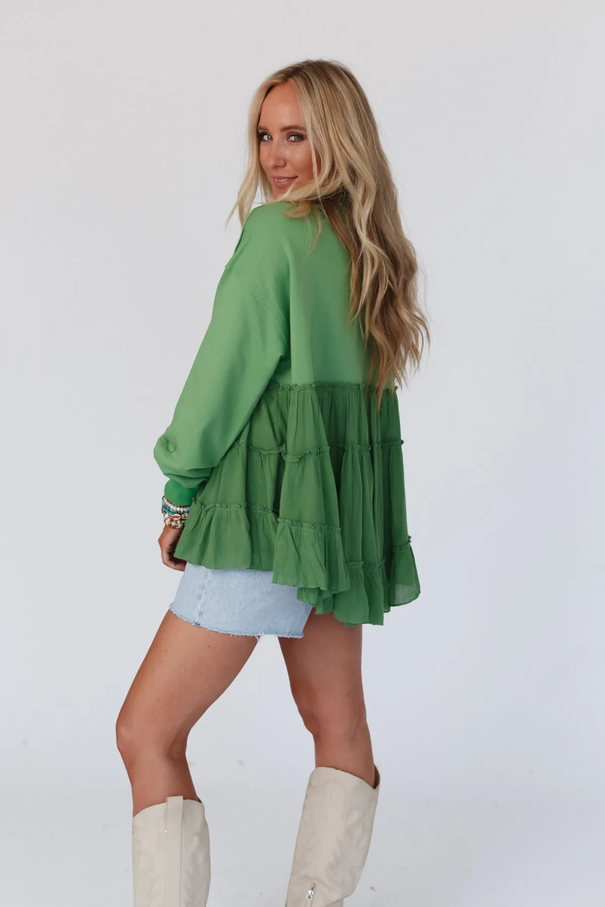 Madeira Tiered Babydoll Top - Green