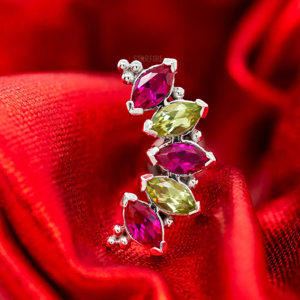 Marquise Panaraya Threaded End in Gold 'Holiday Collection' with Red & Peridot