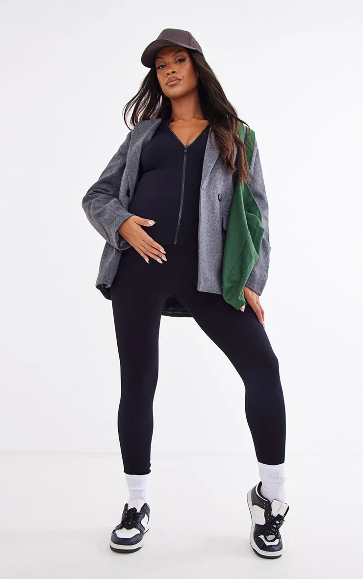 Maternity Black Contour Rib Hooded Sport Jacket