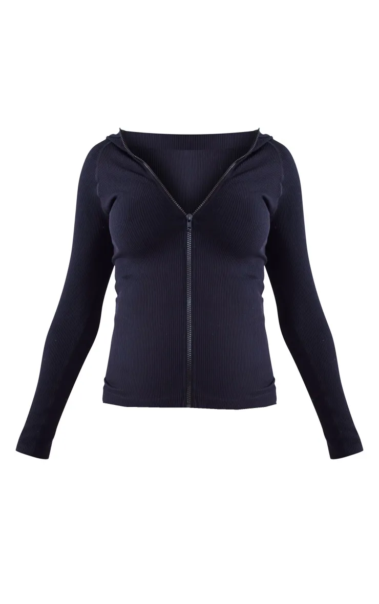 Maternity Black Contour Rib Hooded Sport Jacket