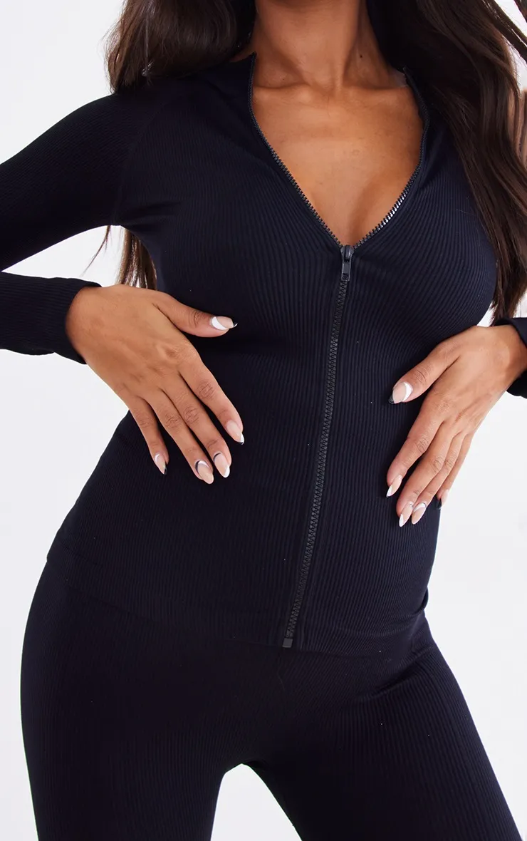 Maternity Black Contour Rib Hooded Sport Jacket