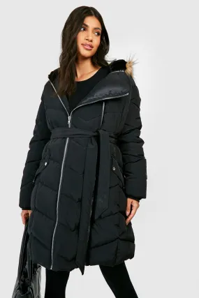 Maternity Faux Fur Pre & Postpartum 3 In 1 Parka Coat With Extender