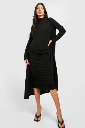 Maternity Funnel Neck Dress And Duster Coat