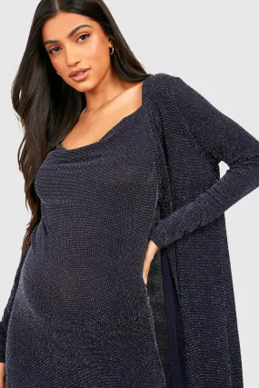 Maternity Glitter Strappy Cowl Neck Dress And Duster Coat