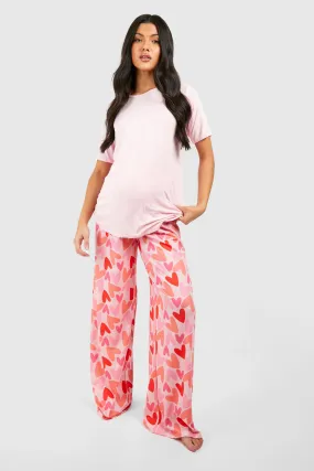 Maternity Heart Print Pants Pajama Set