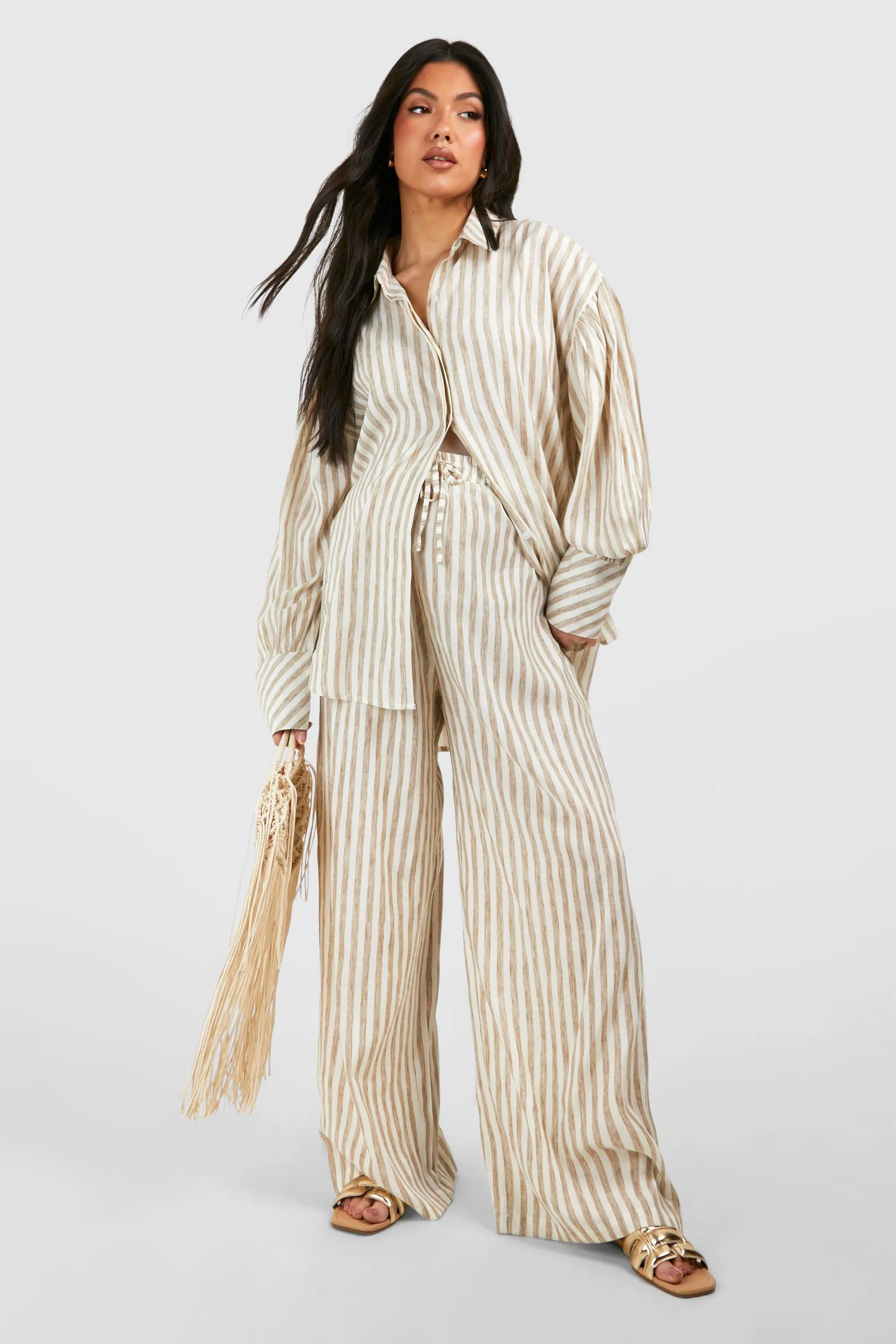 Maternity Linen Stripe Straight Leg Pants