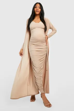 Maternity Maxi Strappy Cowl Dress And Duster Coat