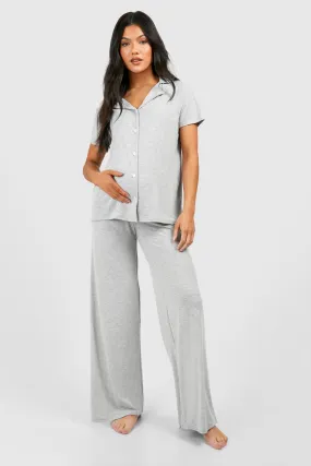 Maternity Short Sleeve Peached Jersey Knit Pants Set