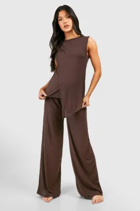 Maternity Soft Rib Wrap Over Wide Leg Pants Lounge Set