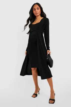 Maternity Strappy Cowl Dress And Belted Duster Coat