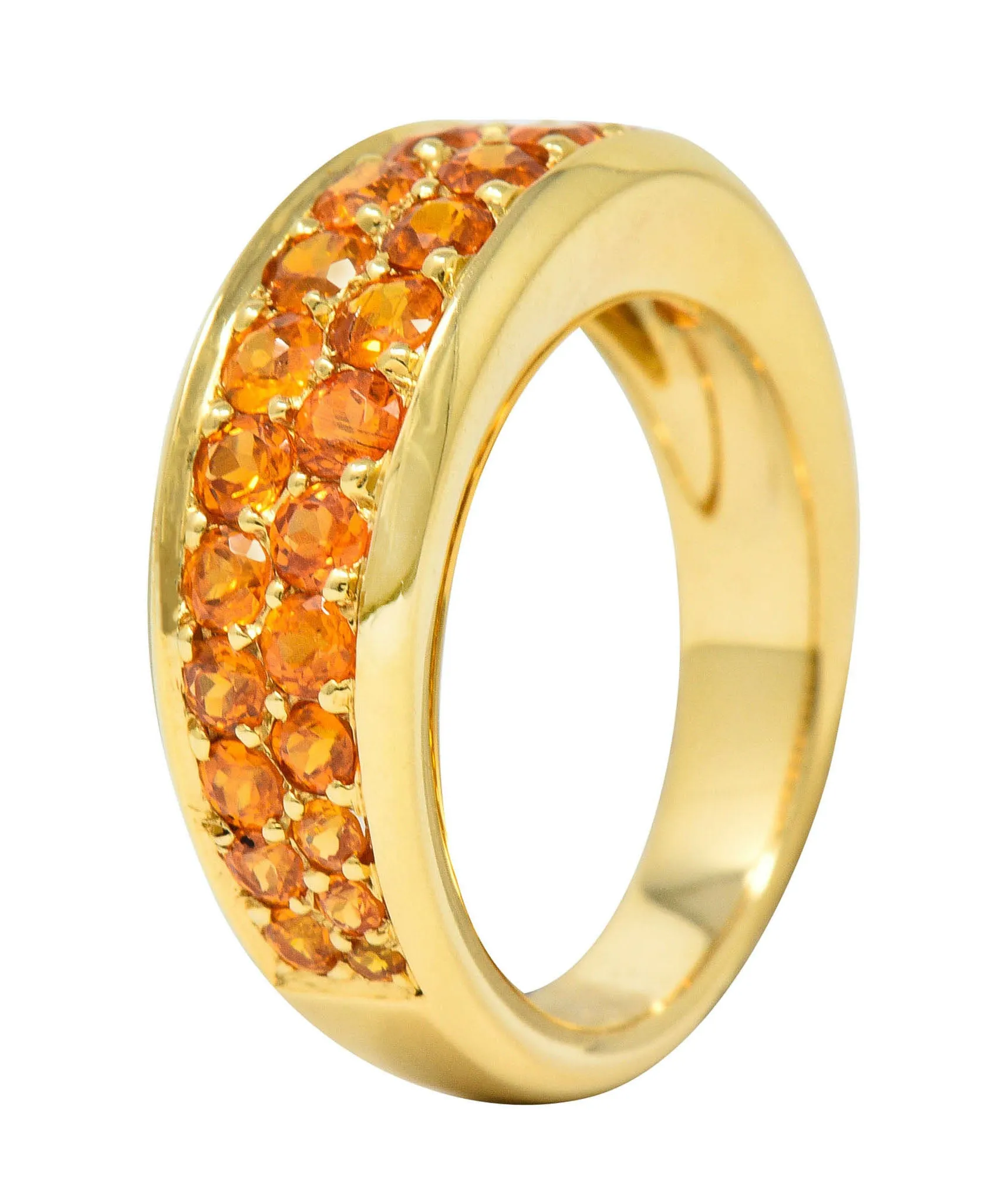 Mauboussin Paris 1.95 CTW Orange Sapphire 18 Karat Gold Pave Band Ring