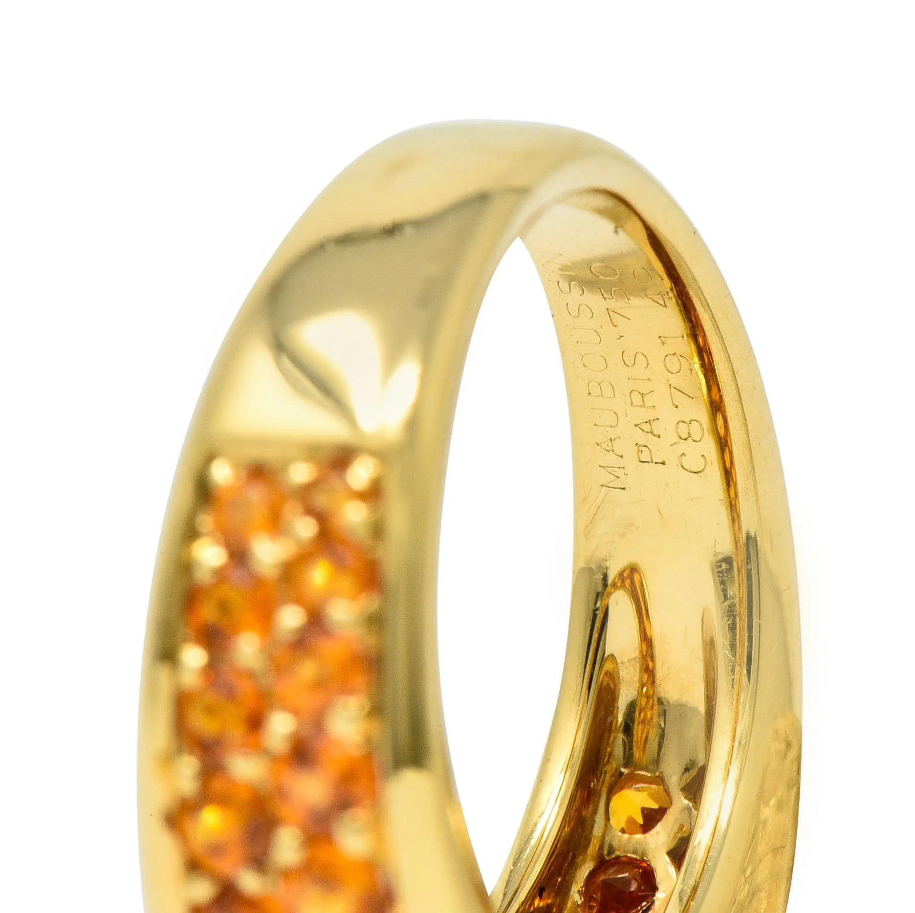 Mauboussin Paris 1.95 CTW Orange Sapphire 18 Karat Gold Pave Band Ring