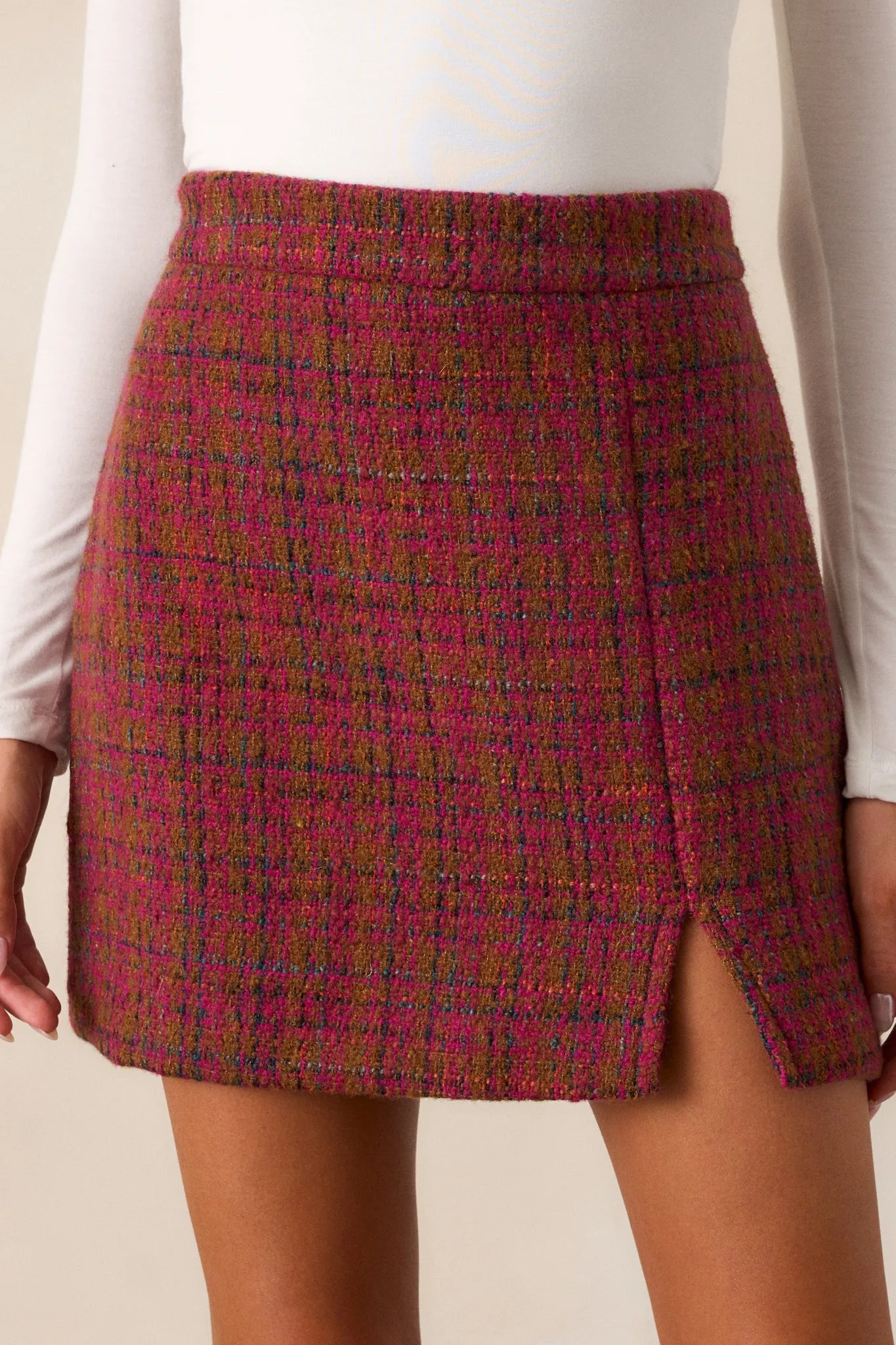 Meant For Me Dark Sangria Tweed Mini Skirt