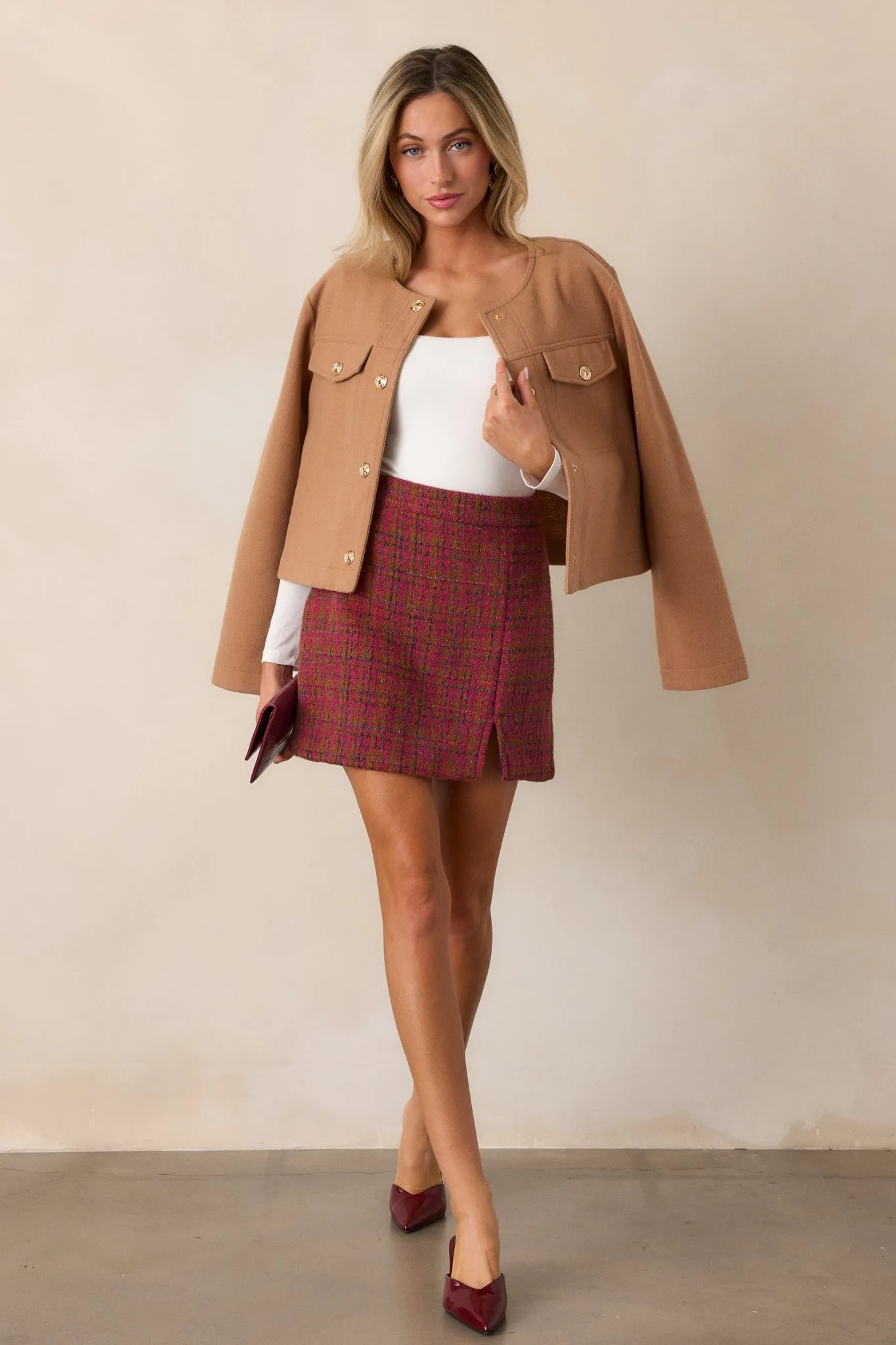 Meant For Me Dark Sangria Tweed Mini Skirt