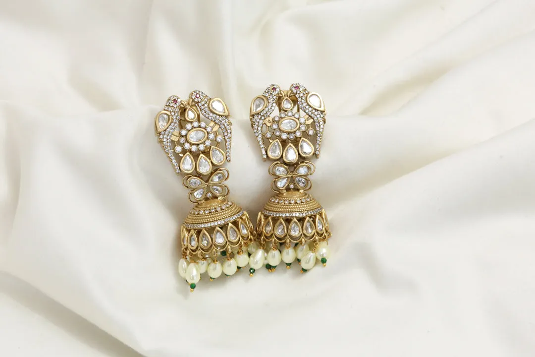 Mehndi Polish Victorian Kundan Jhumka - Green