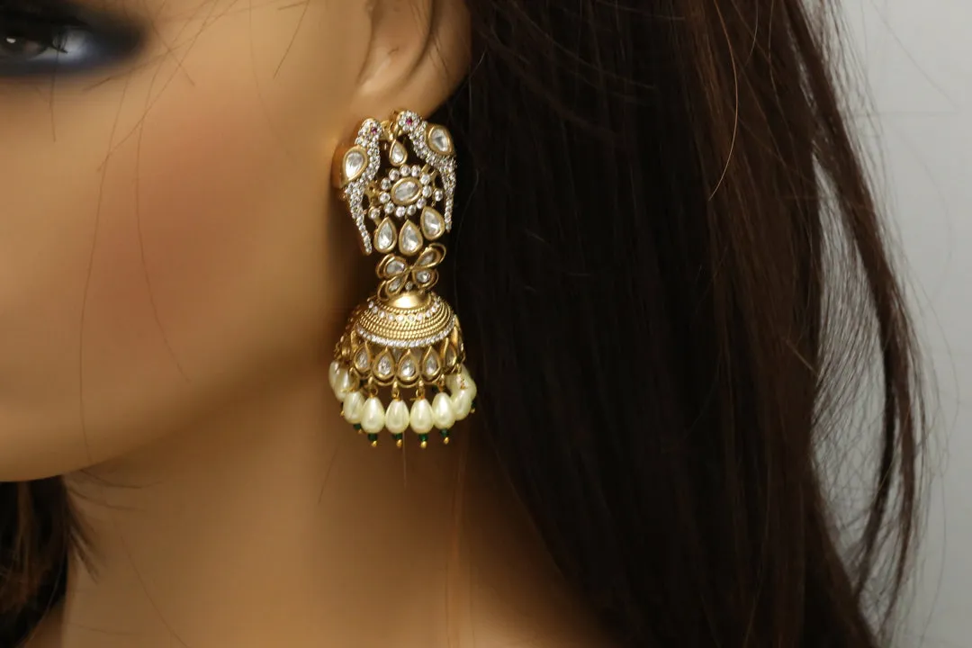 Mehndi Polish Victorian Kundan Jhumka - Green