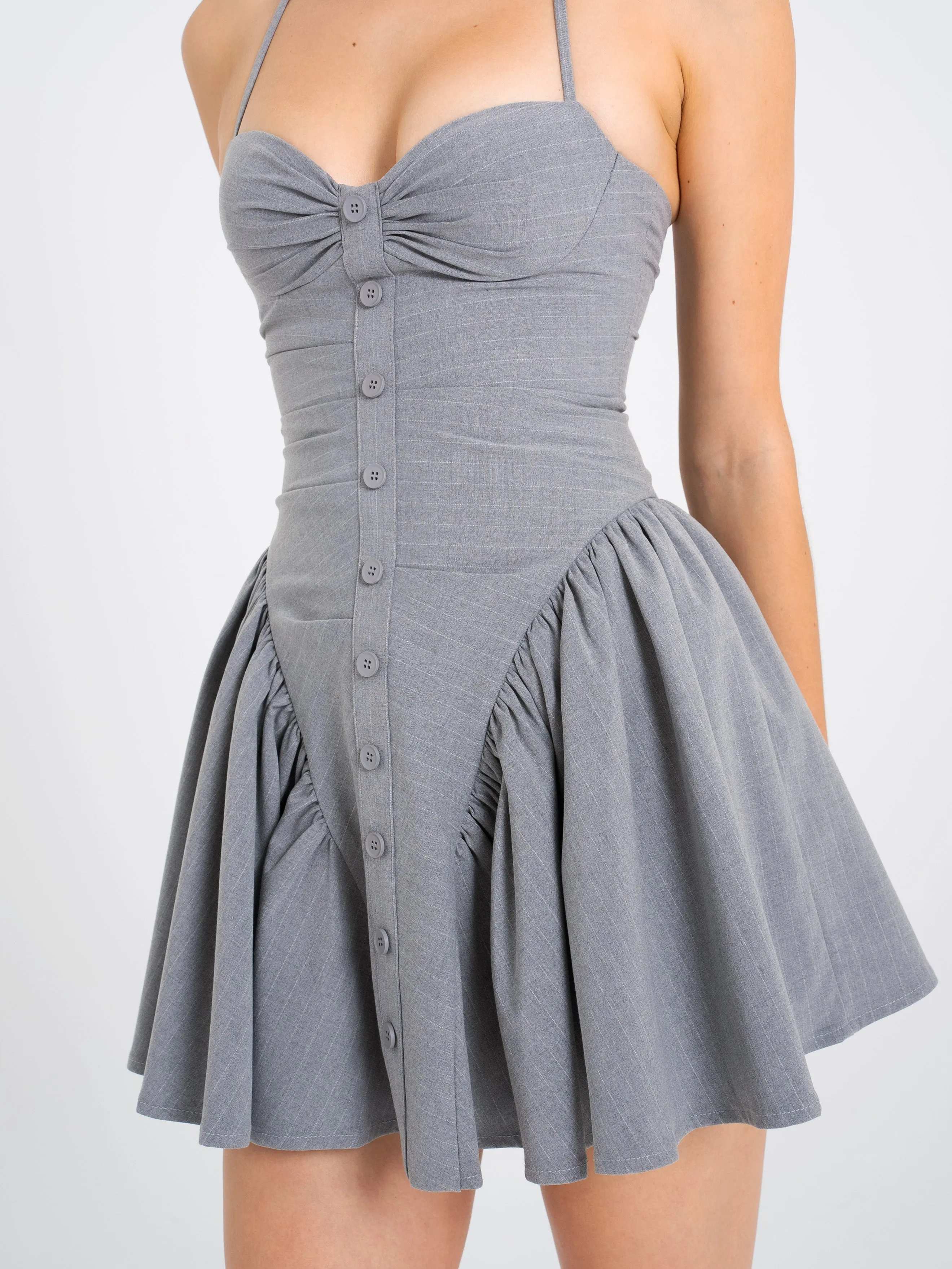 Melody Gray Stripe Halter Drop Waist Mini Dress