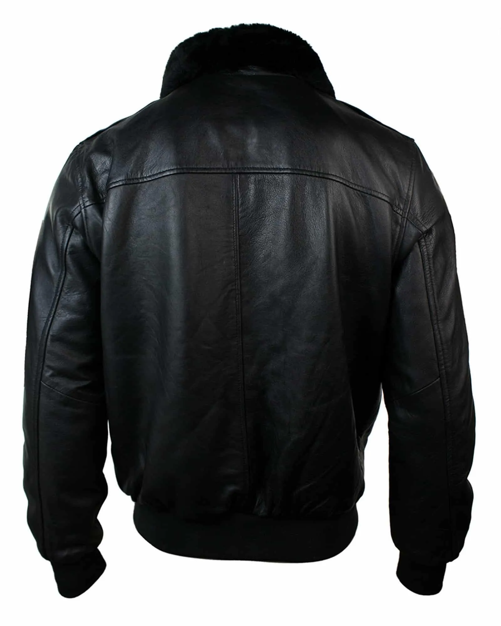 Mens Real Fur Collar Leather Bomber Pilot Flying Jacket Black Brown-Black