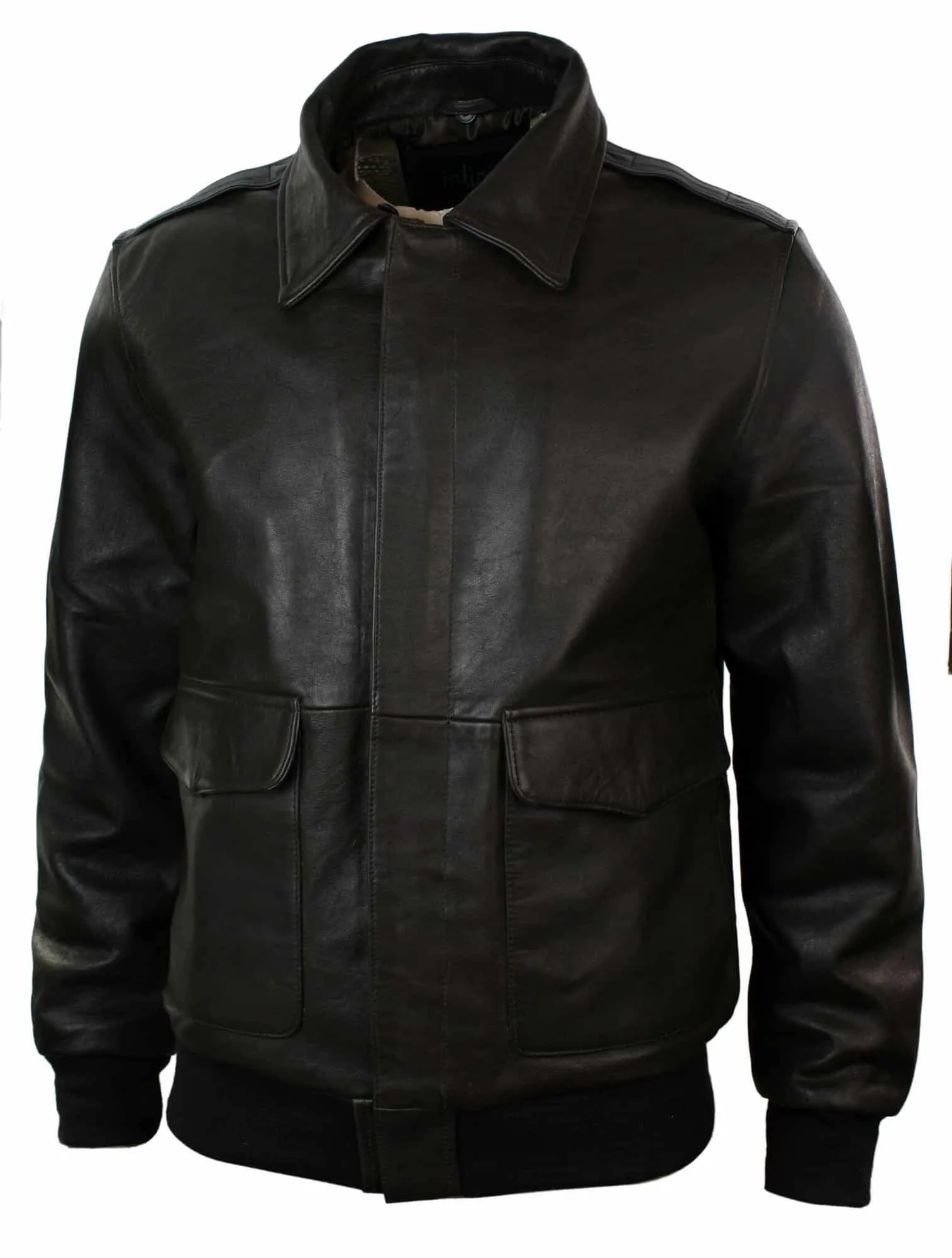 Mens Real Fur Collar Leather Bomber Pilot Flying Jacket Black Brown-Brown