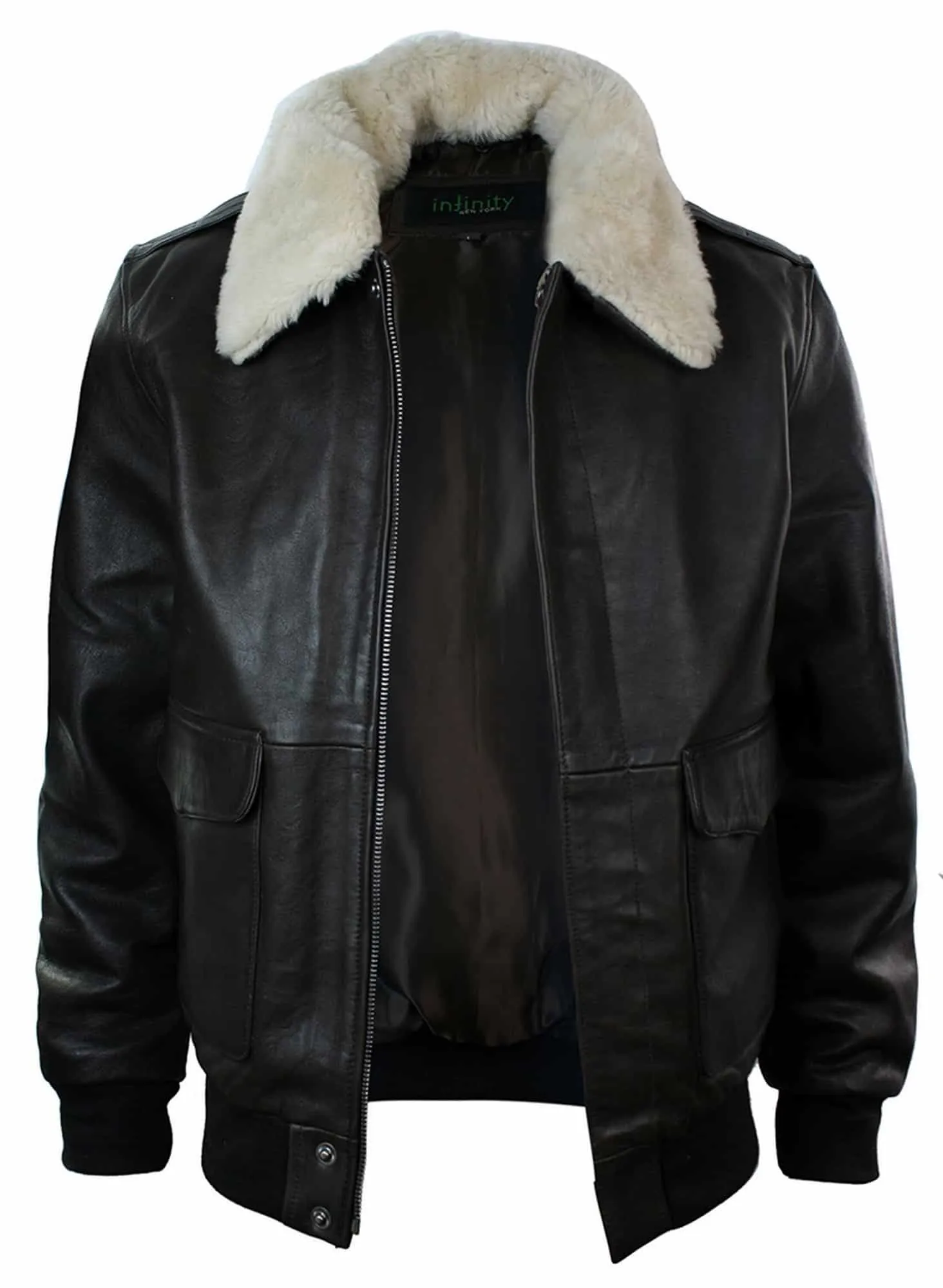 Mens Real Fur Collar Leather Bomber Pilot Flying Jacket Black Brown-Brown