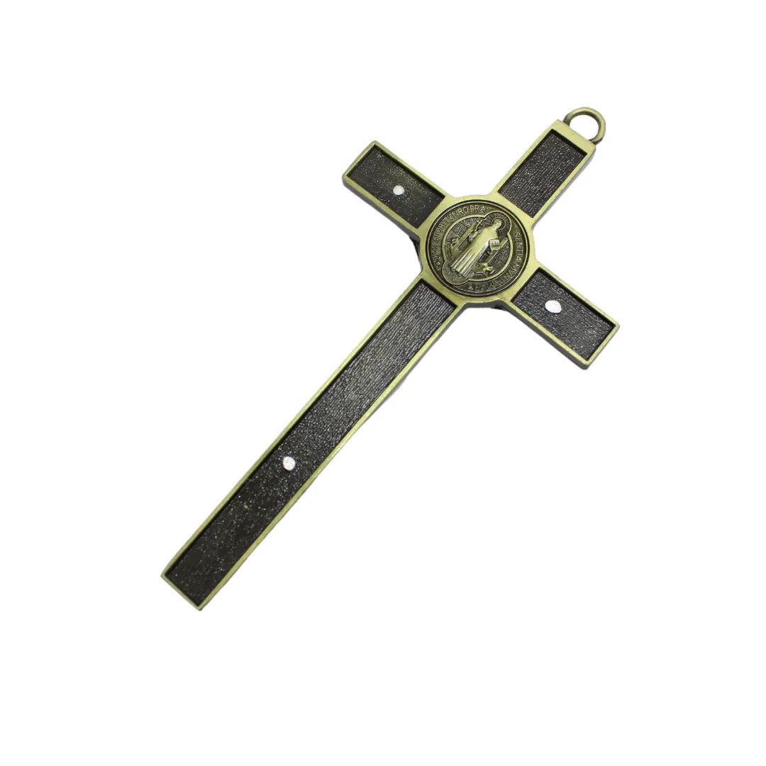 Metal St Benedict Wall Crucifix - 18cm (Bronze gold)/Copper Red