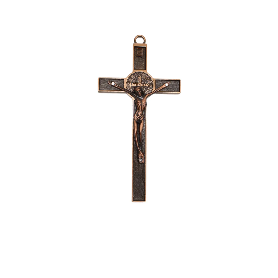 Metal St Benedict Wall Crucifix - 18cm (Bronze gold)/Copper Red