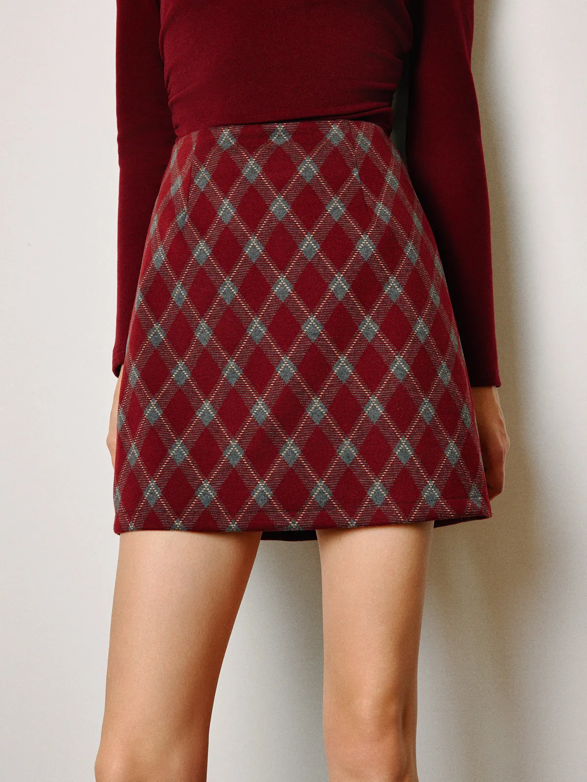 Mid-Waist Tweed Zipper Skirt