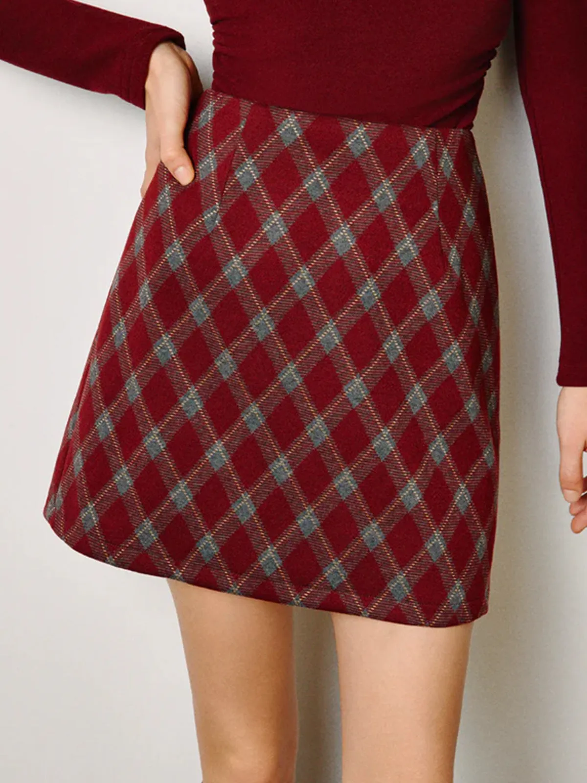 Mid-Waist Tweed Zipper Skirt