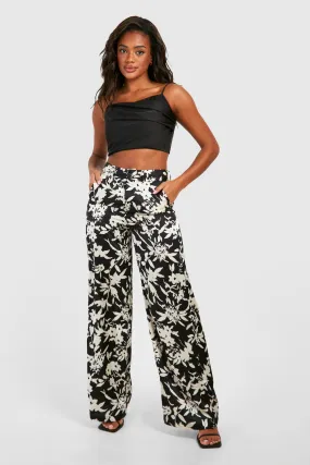 Mono Floral Satin Wide Leg Pants