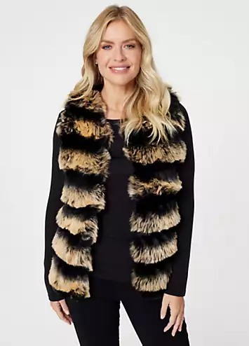 Multi Black Faux Fur Open Front Gilet by Izabel London | Look Again