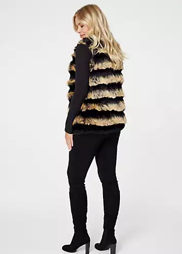 Multi Black Faux Fur Open Front Gilet by Izabel London | Look Again