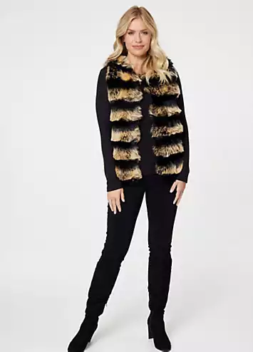 Multi Black Faux Fur Open Front Gilet by Izabel London | Look Again