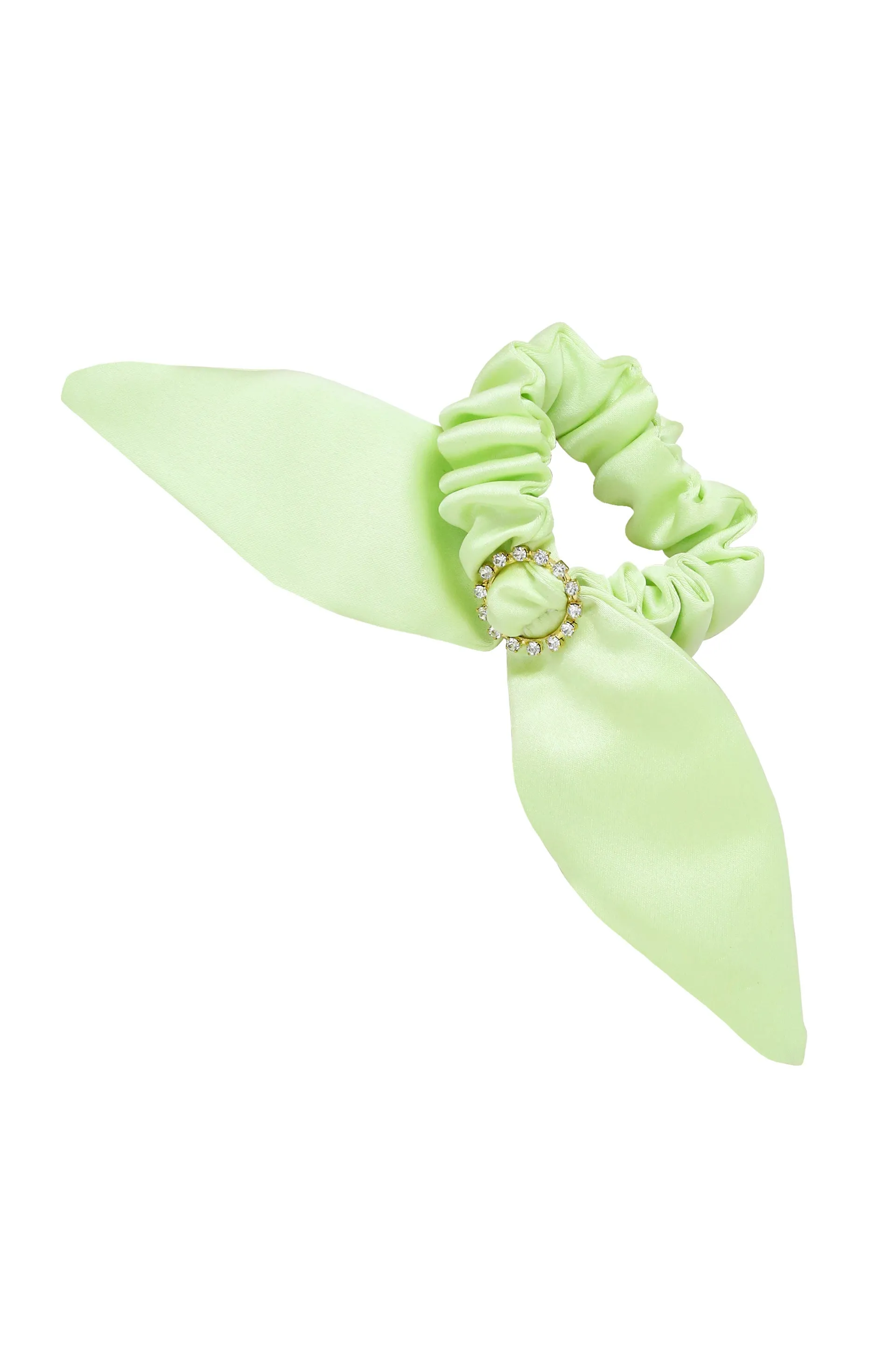 Neon Scrunchie with Crystal in Lime Green