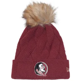 New Era Women's Seminole Logo Faux Fur Pom Cable Knit Cap - Garnet