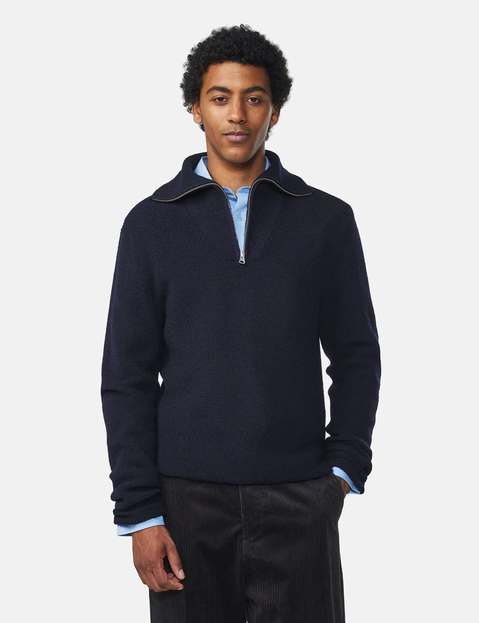 NN07 Carl Half Zip Knit (Schoeller Wool) - Navy Blue