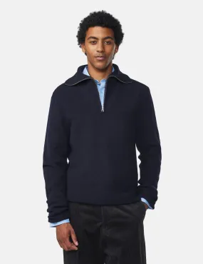 NN07 Carl Half Zip Knit (Schoeller Wool) - Navy Blue