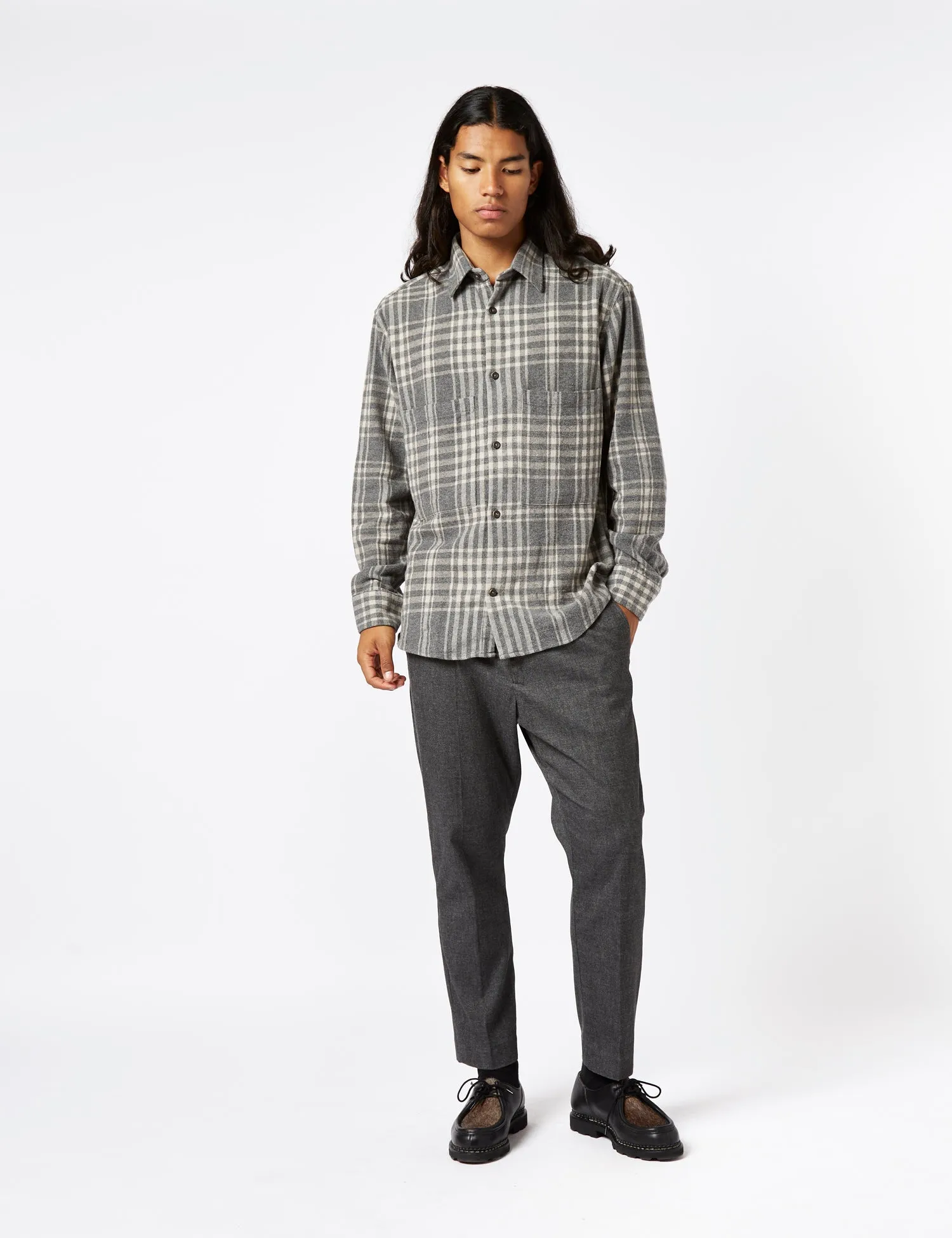 NN07 Freddy Shirt - Dark Grey Check