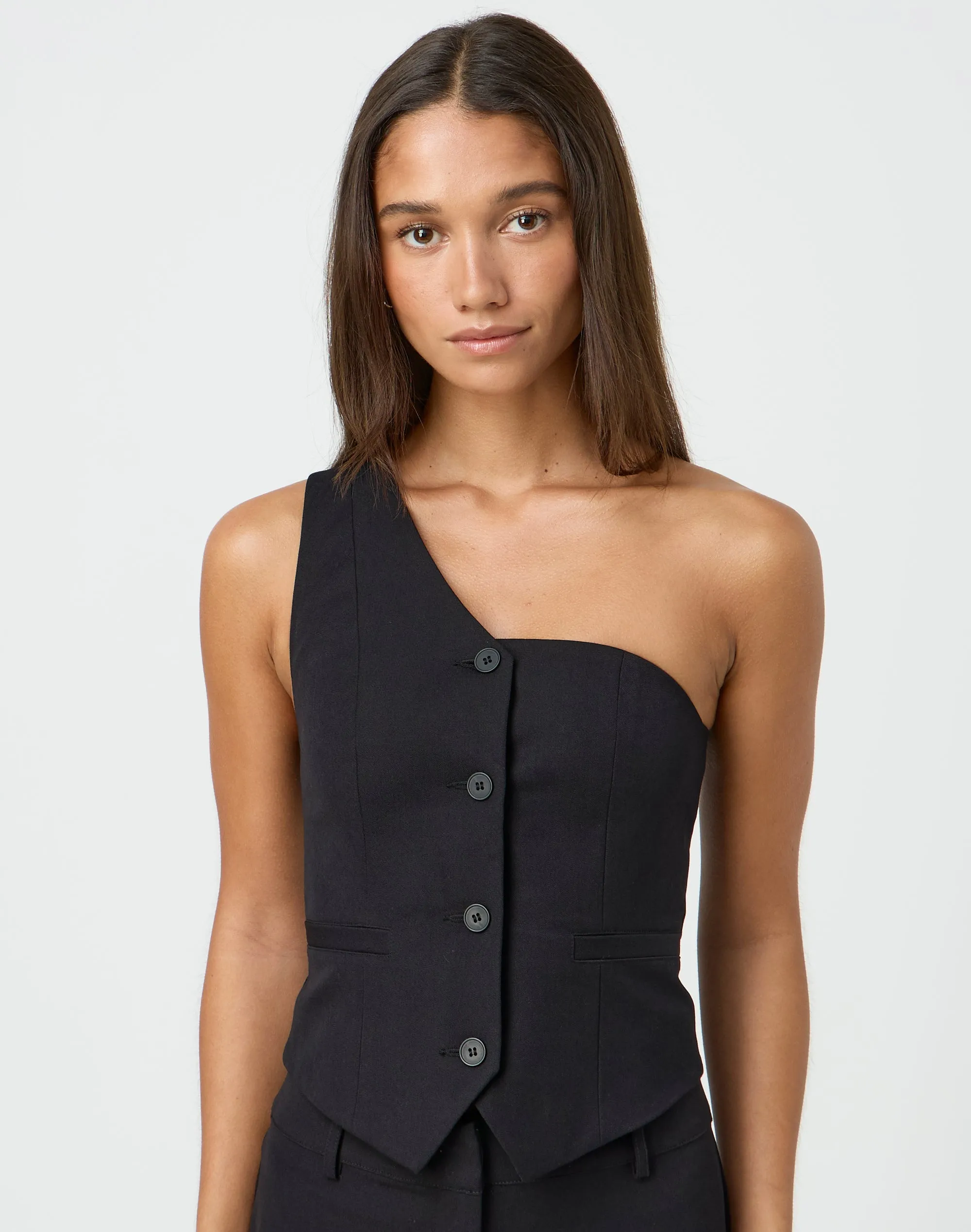 One Shoulder Tailored Vest in Black | Glassons